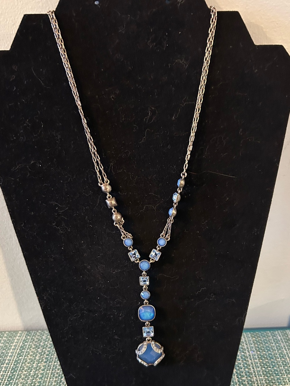 Givenchy Silver-Tone Necklace with Blue Stone Drops